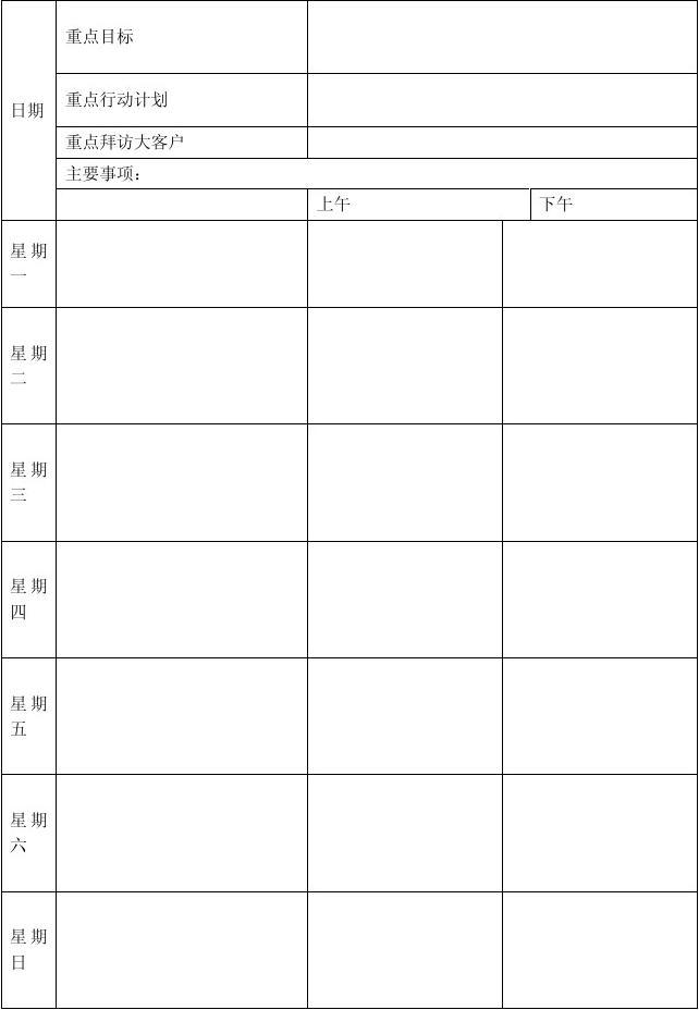 第三墻銷售周工作計劃表(1)