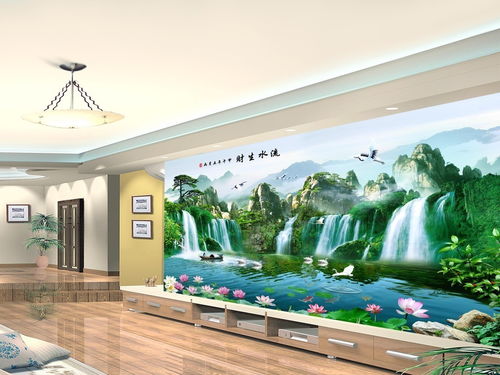 中式山水風(fēng)景畫流水生財(cái)背景墻壁畫 第三墻效果圖賞析與下載指南