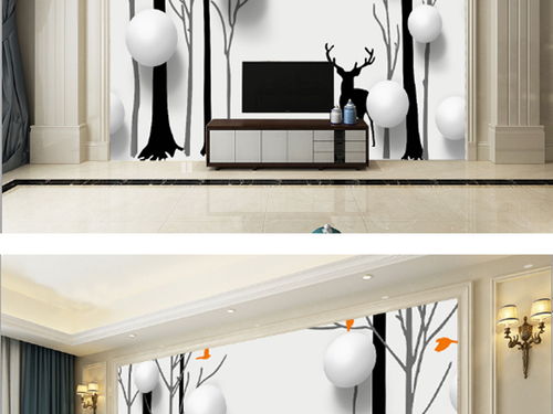 森之歌手繪樹鹿電視沙發(fā)背景墻裝飾壁畫 效果圖與下載指南